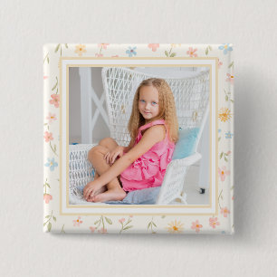 Schöner floraler Kinderfoto-Button Button