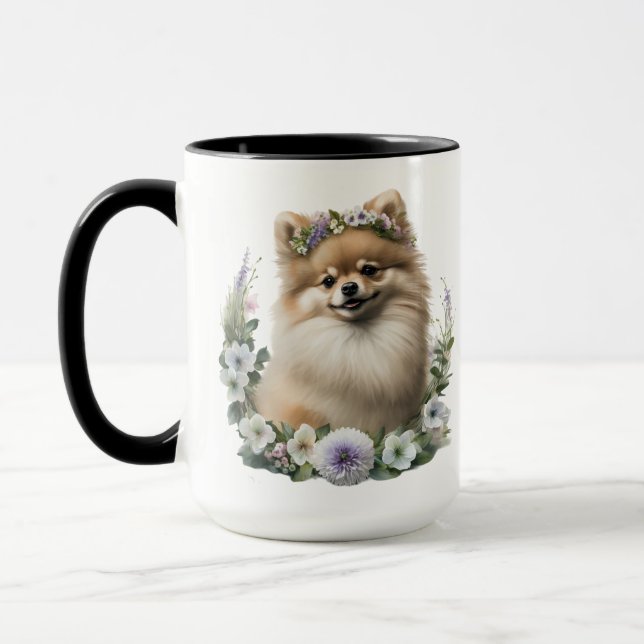SCHÖNER FLÜFFE WASSERFARBENER SPITZ HUND TASSE (Links)