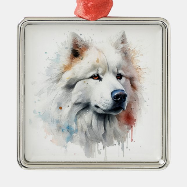 SCHÖNER FLÜFFE WEISS SAMOYED HUND ORNAMENT AUS METALL (Vorne)