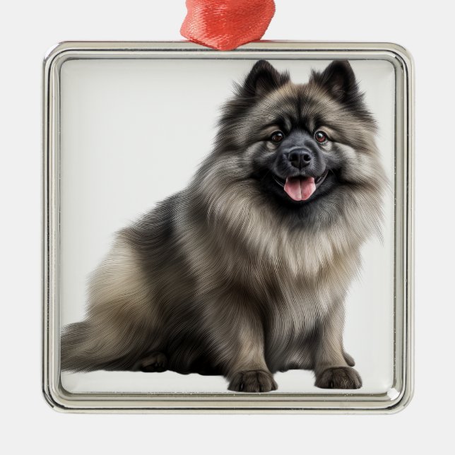 SCHÖNER FLUFFY KEESHOND PUPPY HUND ORNAMENT AUS METALL (Vorne)
