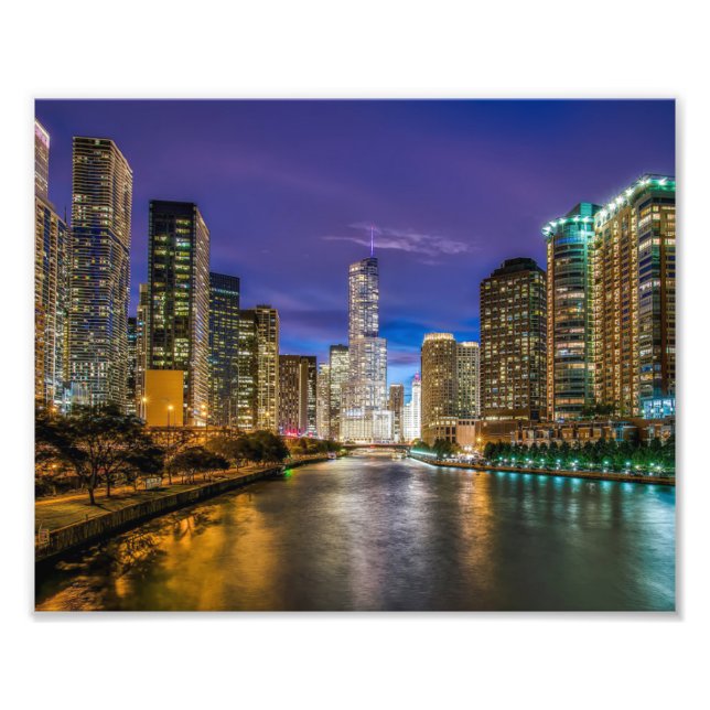 Schöner Fluss Chicago bei Sunset, Illinois Fotodruck (Vorne)