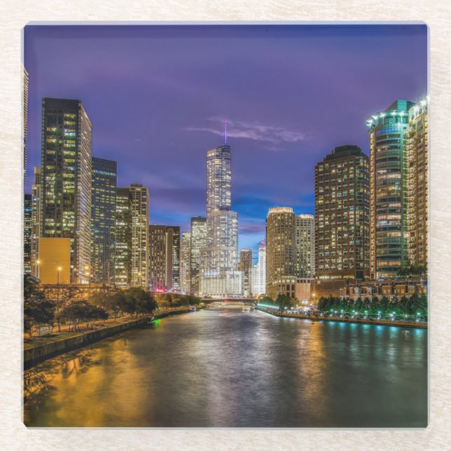Schöner Fluss Chicago bei Sunset, Illinois Glasuntersetzer (Vorderseite)