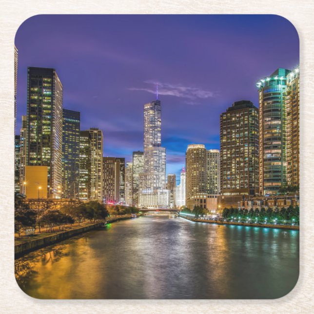 Schöner Fluss Chicago bei Sunset, Illinois Rechteckiger Pappuntersetzer (Vorderseite)