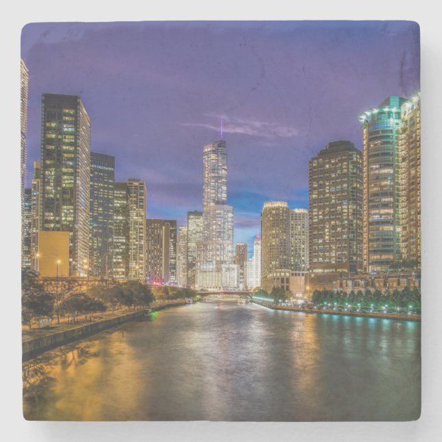 Schöner Fluss Chicago bei Sunset, Illinois Steinuntersetzer (Vorderseite)