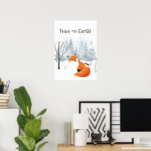 Schöner Frieden auf Erden Rotfuchs Vogel Winter  Poster