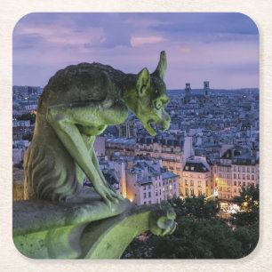Schöner Gargoyle mit Blick auf Paris Frankreich Rechteckiger Pappuntersetzer