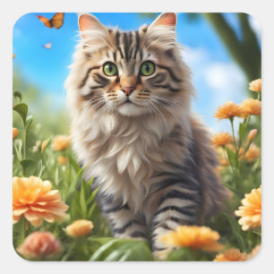 Schöner Garten für Katzen Quadratischer Aufkleber
