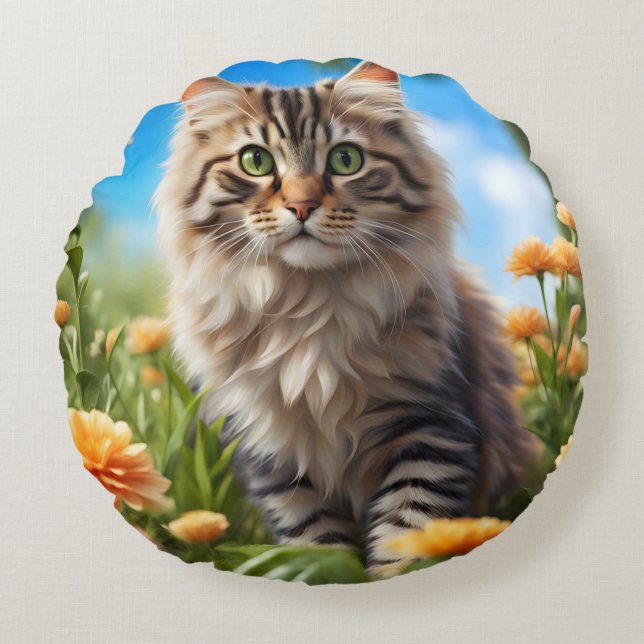 Schöner Garten für Katzen Rundes Kissen (Vorderseite)