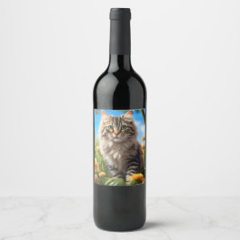 Schöner Garten für Katzen Weinetikett
