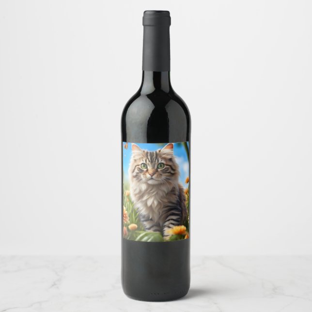 Schöner Garten für Katzen Weinetikett (Vorderseite)