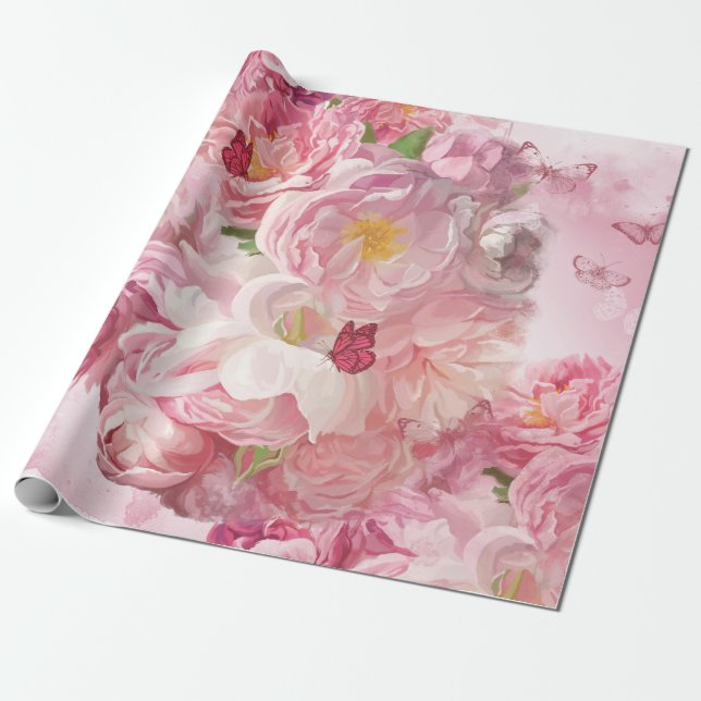 Schöner Garten mit rosa Blume Geschenkpapier (Ungerollt)