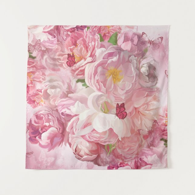 Schöner Garten mit rosa Blume Wandteppich (Vorderseite)