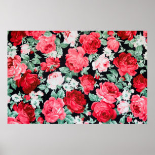 Schöner Garten mit rote Rosen Poster