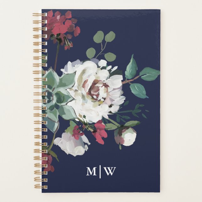 Schöner gedämpfter Blumenstrauß mit Monogramm Planer (Vorderseite)