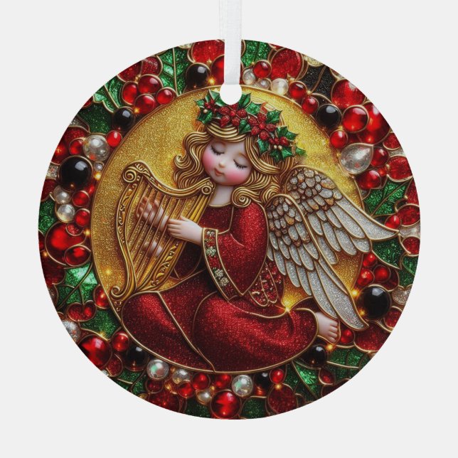 Schöner gesteinigter Glass Weihnachtsgel Ornament Aus Glas (Rückseite)