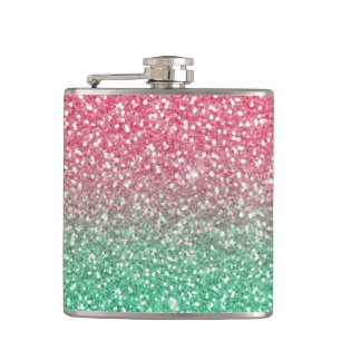 Schöner girly trendypink Grün-Imitat-Glitter Flachmann