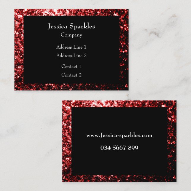 Schöner Glamour Roter Glitzer Glitzern Rahmen Schw Visitenkarte (Vorne/Hinten)