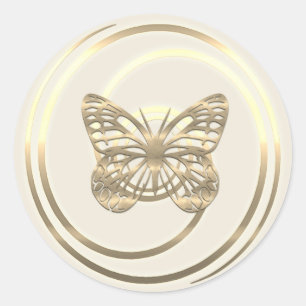 Schöner glänzender goldener Schmetterling Runder Aufkleber