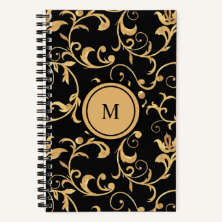 Schöner Gold-Schwarz eleganter Damast-Muster Notizbuch
