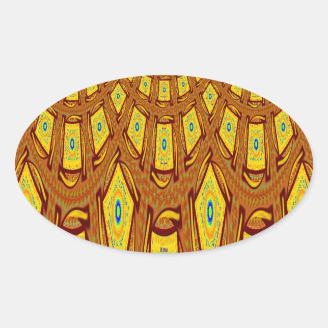 Schöner Golden Brown African Tribal Print Vektor Ovaler Aufkleber (Vorderseite)