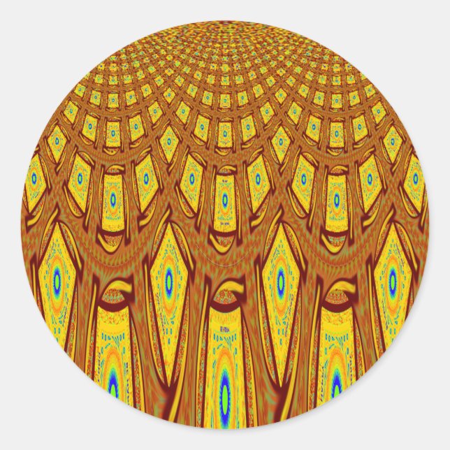 Schöner Golden Brown African Tribal Print Vektor Runder Aufkleber (Vorderseite)