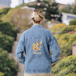 Schöner Golden Hummingbird und Blume mit Namen Jeansjacke