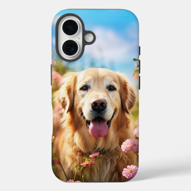 Schöner Golden Retriever mit Blume iPhone 16 Hülle (Rückseite)