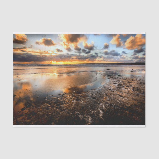 Schöner goldener Sonnenuntergang-Strand Seidenpapier (Vorderseite)