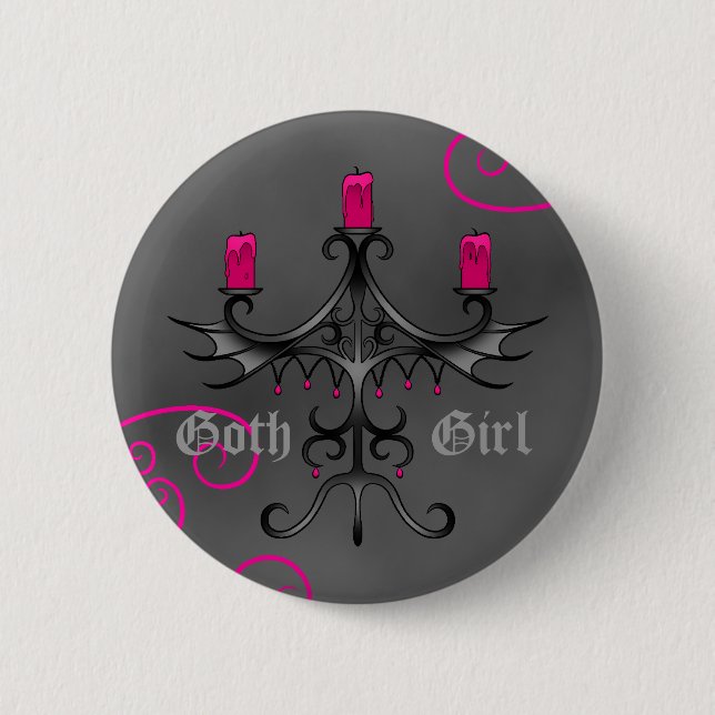 Schöner gotischer Candelabra auf grauem Grunge Button (Vorderseite)