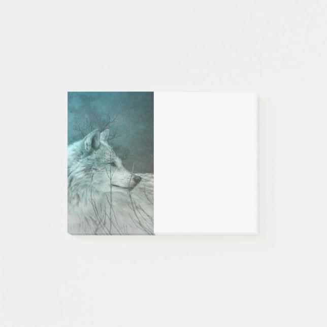 Schöner grauer Wolf in einem dunklen Wald Post-it Klebezettel (Vorderseite)