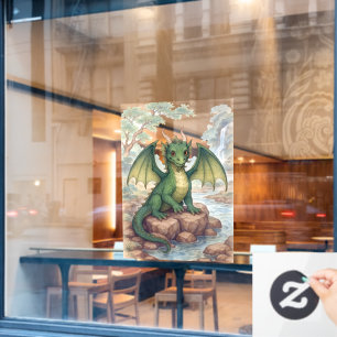 Schöner grüner Drache Fensteraufkleber