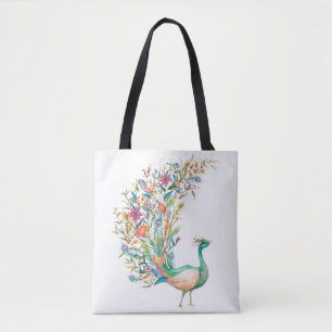 Schöner grüner Wasserfarben-Pfau Tasche