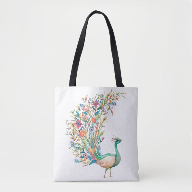 Schöner grüner Wasserfarben-Pfau Tasche (Vorderseite)