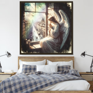 Schöner Guardian Angel und italienische Altstadt Leinwanddruck