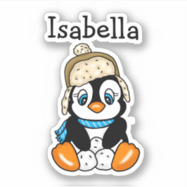 Schöner handgezogener Pinguin mit Schneebällen Aufkleber