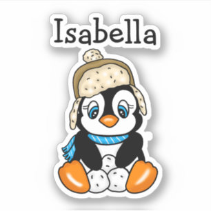 Schöner handgezogener Pinguin mit Schneebällen Aufkleber