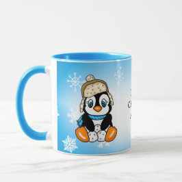 Schöner handgezogener Pinguin mit Schneebällen Tasse