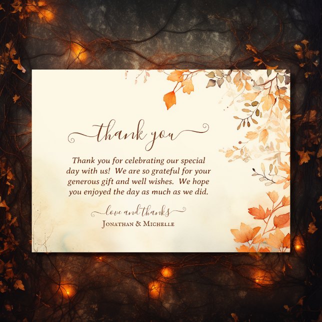 Schöner Herbstausgang Hochzeit im Herbst Dankeskarte (Front - Beautiful Autumn Leaves Fall Wedding Thank You Card)