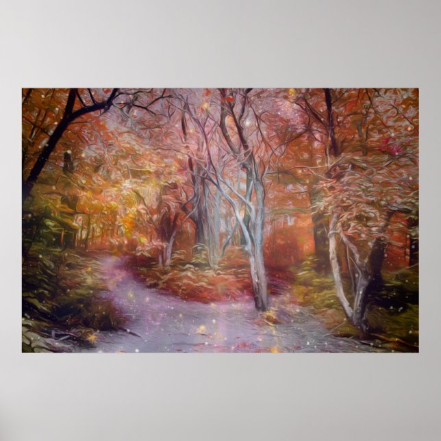 Schöner Herbstspazierweg Fantasy Art Forest Path Poster (Vorne)