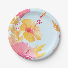 Schöner Hibiskus | Tropische Blume Aquarell Pappteller