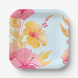 Schöner Hibiskus   Tropische Blume Aquarell Pappteller