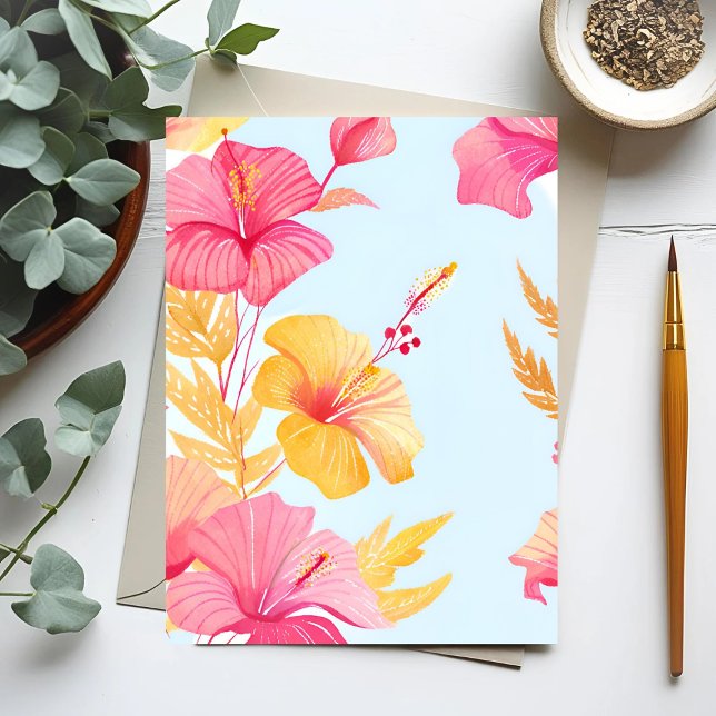 Schöner Hibiskus | Tropische Blume Wasserfarbe Postkarte (Von Creator hochgeladen)