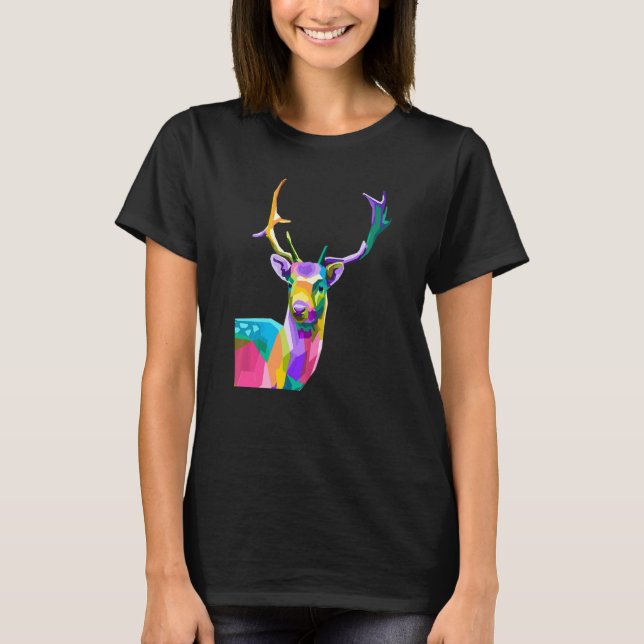 Schöner Hirschkopf Bunter Hirsch Geweih T-Shirt (Vorderseite)