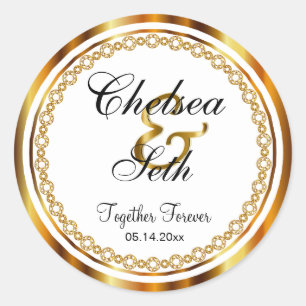 Schöner Hochzeitstag in Gold, weiße Imitate Diaman Runder Aufkleber
