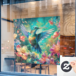 Schöner Hummingbird umgeben von Blume Fensteraufkleber