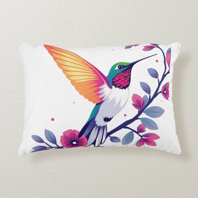 Schöner Hummingbird und Blumen Dekokissen (Vorderseite)