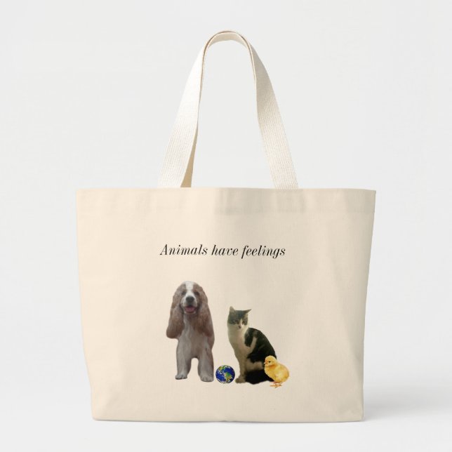 Schöner Hund, Tabby Katze und Küken Jumbo Stoffbeutel (Vorne)