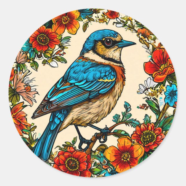 Schöner illustrierter Vogel Runder Aufkleber (Vorderseite)