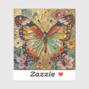 Schöner Impasto-Schmetterling und Blumen   Aufkleber