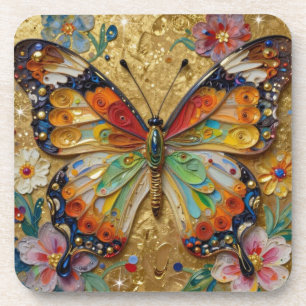 Schöner Impasto-Schmetterling und Blumen   Getränkeuntersetzer